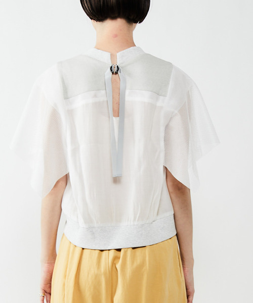 alcali（アルカリ）の「フレアーメッシュ袖トップス（Tシャツ/カットソー・レディース・マジェンタ/ライトグレー/ブラック・FREE）」の10枚目の写真