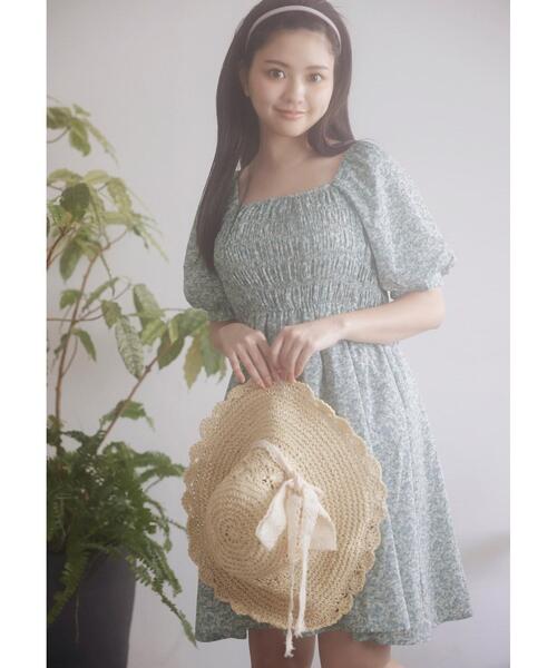 INGNI（イング）の「花柄シャーリングミニ／ワンピース（ワンピース・レディース・ブラック/オフホワイト/ミント・M）」の10枚目の写真