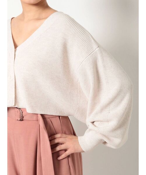 MERCURYDUO(マーキュリーデュオ)の「片畔2WAYクロップドニットカーディガン(カーディガン/ボレロ・レディース・ブラウン/アイボリー・FREE)」の5枚目の写真