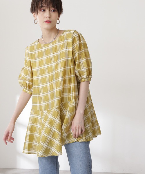 N.（N. Natural Beauty Basic）（エヌエヌナチュラルビューティーベーシック）の「チェックチュニックブラウス（シャツ/ブラウス・レディース・ホワイト系その他/イエロー系その他・MEDIUM）」の2枚目の写真