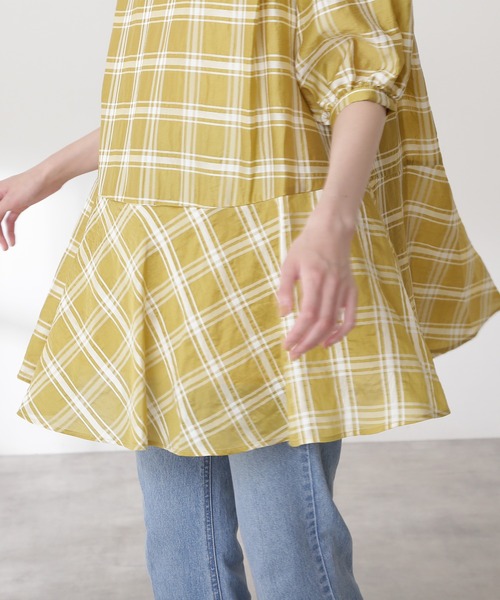N.（N. Natural Beauty Basic）（エヌエヌナチュラルビューティーベーシック）の「チェックチュニックブラウス（シャツ/ブラウス・レディース・ホワイト系その他/イエロー系その他・MEDIUM）」の4枚目の写真