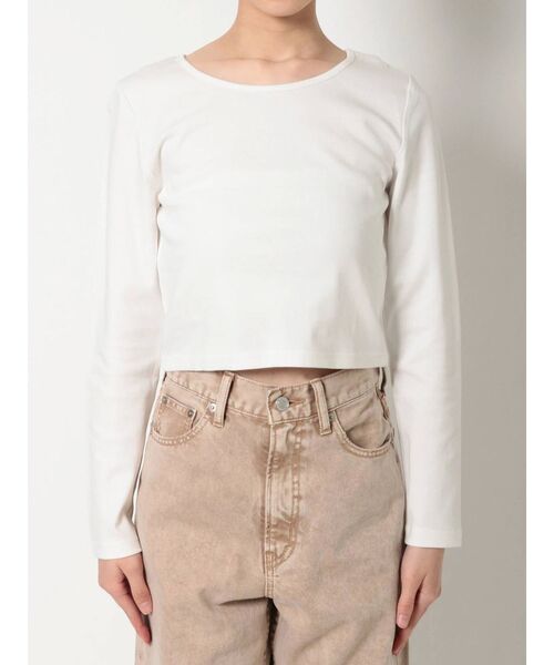 EVRIS（エヴリス）の「BASICクロップドロングスリーブTEE（Tシャツ/カットソー・レディース・ホワイト/グリーン/ブラック/オレンジ・FREE）」の11枚目の写真