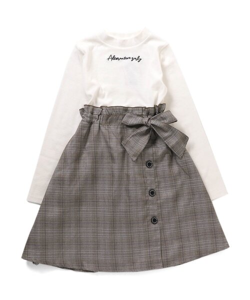 algy(アルジー)の「チェックドッキングワンピ(ワンピース・キッズ・ピンク/オフホワイト/ブラック・SMALL/MEDIUM/X-SMALL/XX-SMALL)」の1枚目の写真