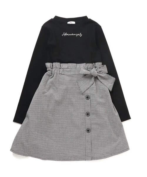 algy(アルジー)の「チェックドッキングワンピ(ワンピース・キッズ・ピンク/オフホワイト/ブラック・SMALL/MEDIUM/X-SMALL/XX-SMALL)」の2枚目の写真