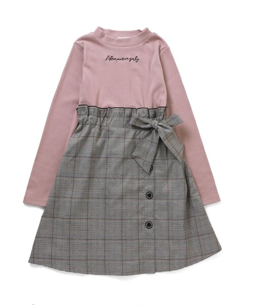 アンミール ビッグチェックドッキングOP ピンク algy（アルジー）の「チェックドッキングワンピ（ワンピース）」 - WEAR