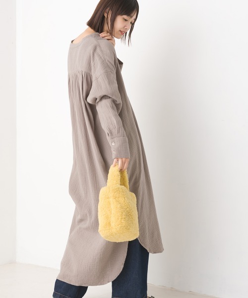 購入不可確認専用☆タグ付綿麻リネンダブルガーゼピンタック裾