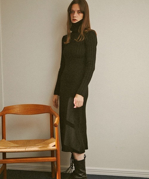 mangata(モンガータ)の「High neck ribknit onepiece(ワンピース・レディース・ホワイト/ブラック/ピンク・FREE)」の6枚目の写真