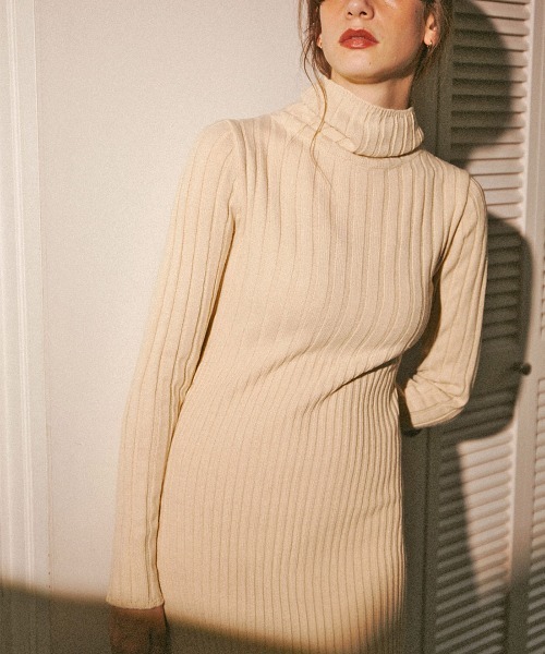 mangata(モンガータ)の「High neck ribknit onepiece(ワンピース・レディース・ホワイト/ブラック/ピンク・FREE)」の15枚目の写真