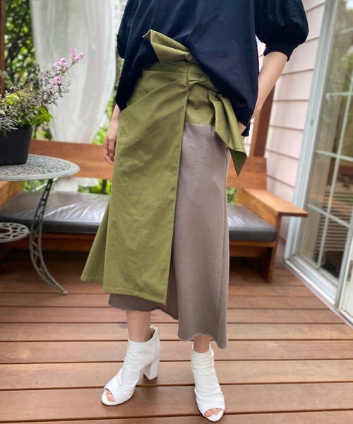 AVIE（アビィ）の「ジャージーmixリボンデザインスカート（スカート・レディース・カーキ/ネイビー・38）」の2枚目の写真