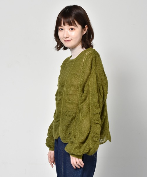 RETRO GIRL（レトロガール）の「シャーリングニット（ニット/セーター・レディース・ブラック/オフホワイト/グリーン・FREE）」の3枚目の写真