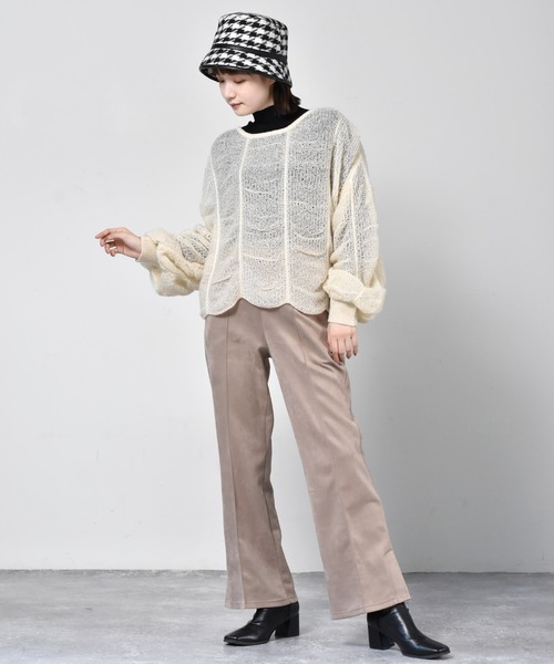 RETRO GIRL（レトロガール）の「シャーリングニット（ニット/セーター・レディース・ブラック/オフホワイト/グリーン・FREE）」の5枚目の写真