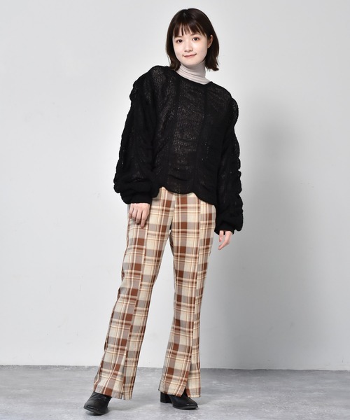 RETRO GIRL（レトロガール）の「シャーリングニット（ニット/セーター・レディース・ブラック/オフホワイト/グリーン・FREE）」の7枚目の写真