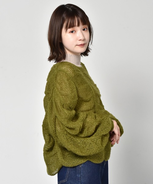 RETRO GIRL（レトロガール）の「シャーリングニット（ニット/セーター・レディース・ブラック/オフホワイト/グリーン・FREE）」の14枚目の写真