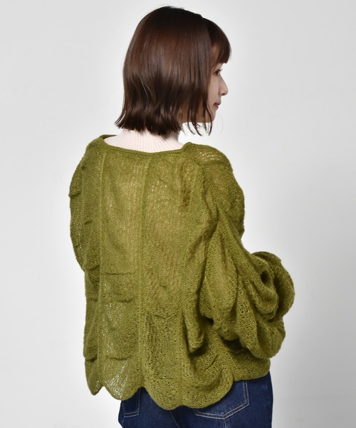 RETRO GIRL（レトロガール）の「シャーリングニット（ニット/セーター・レディース・ブラック/オフホワイト/グリーン・FREE）」の15枚目の写真