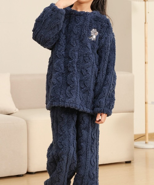 キッズ もこもこボアツイストデザインルームウェアパジャマ 上下2点