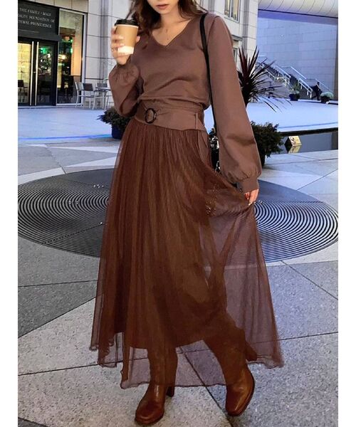 RESEXXY（リゼクシー）の「チュール切替ワンピース（ワンピース・レディース・ブラック/ベージュ/ブラウン/モカ・FREE）」の3枚目の写真