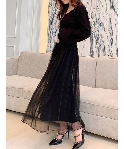 RESEXXY（リゼクシー）の「チュール切替ワンピース（ワンピース・レディース・ブラック/ベージュ/ブラウン/モカ・FREE）」の2枚目の写真