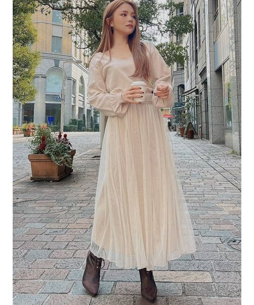 RESEXXY（リゼクシー）の「チュール切替ワンピース（ワンピース・レディース・ブラック/ベージュ/ブラウン/モカ・FREE）」の6枚目の写真