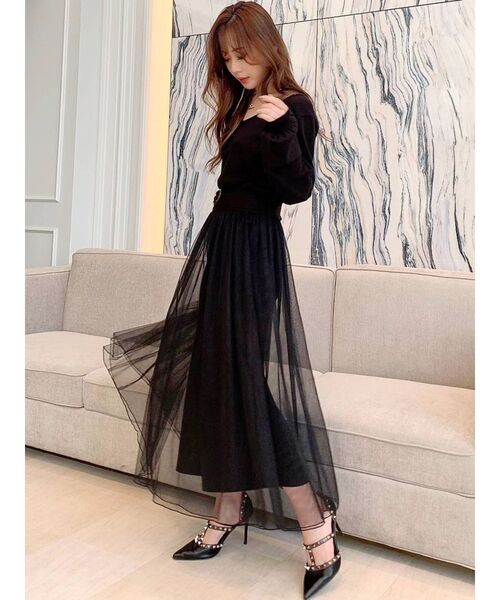 RESEXXY（リゼクシー）の「チュール切替ワンピース（ワンピース・レディース・ブラック/ベージュ/ブラウン/モカ・FREE）」の14枚目の写真