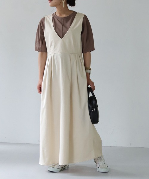 HER CLOSET（ハークローゼット）の「 【HER CLOSET】WEB限定チノ深Vフレアワンピース WEB LIMITED CHINO DEEP V-FLARE DRESS（ジャンパースカート・レディース・ブラック/ベージュ/アイボリー・S/M）」の11枚目の写真