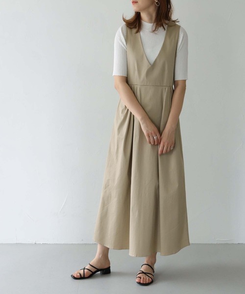 HER CLOSET（ハークローゼット）の「 【HER CLOSET】WEB限定チノ深Vフレアワンピース WEB LIMITED CHINO DEEP V-FLARE DRESS（ジャンパースカート・レディース・ブラック/ベージュ/アイボリー・S/M）」の12枚目の写真