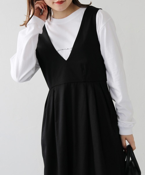 HER CLOSET（ハークローゼット）の「 【HER CLOSET】WEB限定チノ深Vフレアワンピース WEB LIMITED CHINO DEEP V-FLARE DRESS（ジャンパースカート・レディース・ブラック/ベージュ/アイボリー・S/M）」の18枚目の写真
