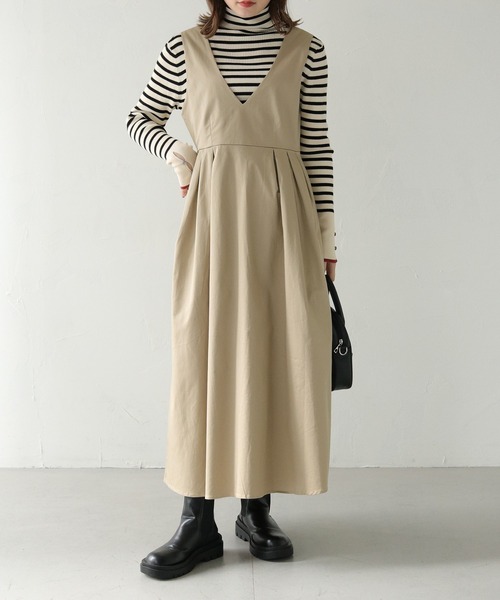 HER CLOSET（ハークローゼット）の「 【HER CLOSET】WEB限定チノ深Vフレアワンピース WEB LIMITED CHINO DEEP V-FLARE DRESS（ジャンパースカート・レディース・ブラック/ベージュ/アイボリー・S/M）」の20枚目の写真