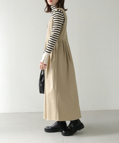 HER CLOSET（ハークローゼット）の「 【HER CLOSET】WEB限定チノ深Vフレアワンピース WEB LIMITED CHINO DEEP V-FLARE DRESS（ジャンパースカート・レディース・ブラック/ベージュ/アイボリー・S/M）」の21枚目の写真