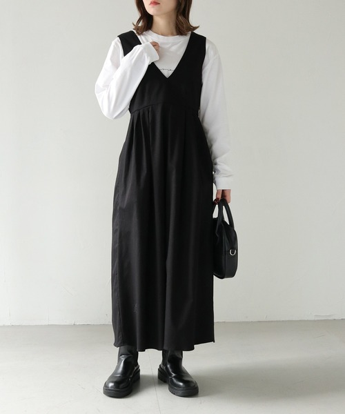 HER CLOSET（ハークローゼット）の「 【HER CLOSET】WEB限定チノ深Vフレアワンピース WEB LIMITED CHINO DEEP V-FLARE DRESS（ジャンパースカート・レディース・ブラック/ベージュ/アイボリー・S/M）」の15枚目の写真