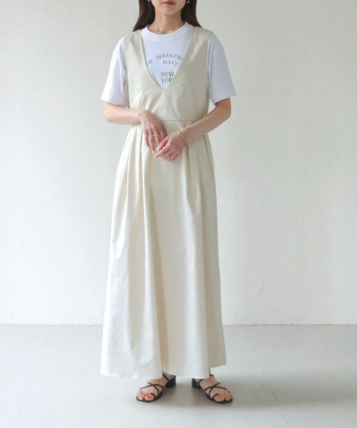 HER CLOSET（ハークローゼット）の「 【HER CLOSET】WEB限定チノ深Vフレアワンピース WEB LIMITED CHINO DEEP V-FLARE DRESS（ジャンパースカート・レディース・ブラック/ベージュ/アイボリー・S/M）」の7枚目の写真