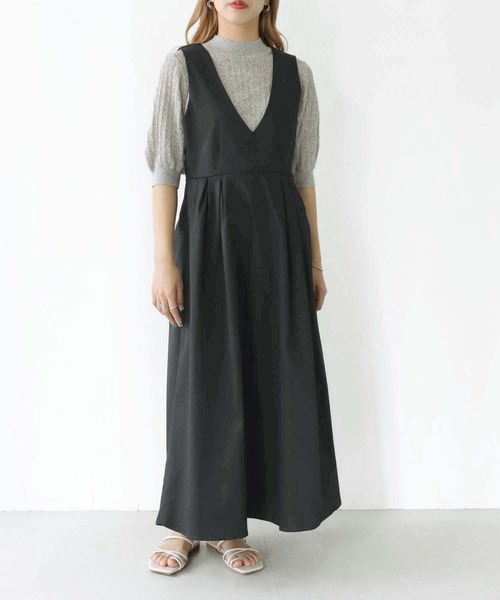 HER CLOSET（ハークローゼット）の「 【HER CLOSET】WEB限定チノ深Vフレアワンピース WEB LIMITED CHINO DEEP V-FLARE DRESS（ジャンパースカート・レディース・ブラック/ベージュ/アイボリー・S/M）」の8枚目の写真