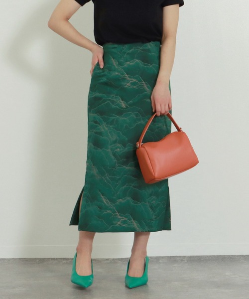 AULI（アウリィ）の「【低身長向けサイズ】PJジャカードタイトスカート（スカート・レディース・イエロー/グリーン/ダークグレー・S/XS/XXS）」の3枚目の写真