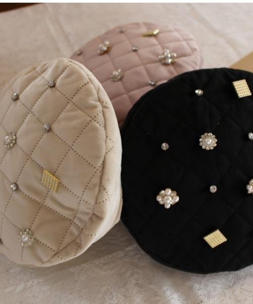 Swankiss(スワンキス)の「SX quilt bijou berret(ハンチング/ベレー帽・レディース・ブラック/ピンク/ベージュ・FREE)」の4枚目の写真