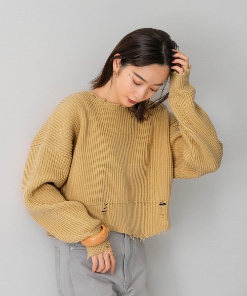 KBF（ケイビーエフ）の「クロップドダメージニット（ニット/セーター