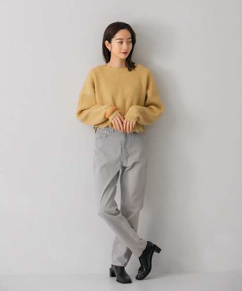 KBF（ケイビーエフ）の「クロップドダメージニット（ニット/セーター・レディース・ベージュ系その他/グリーン/ブラック・ONE）」の7枚目の写真