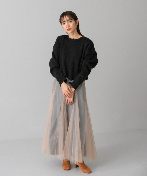 KBF（ケイビーエフ）の「クロップドダメージニット（ニット/セーター・レディース・ベージュ系その他/グリーン/ブラック・ONE）」の12枚目の写真