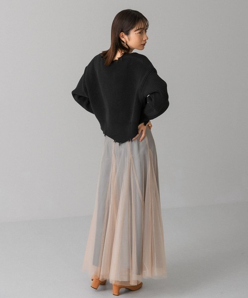 KBF（ケイビーエフ）の「クロップドダメージニット（ニット/セーター・レディース・ベージュ系その他/グリーン/ブラック・ONE）」の13枚目の写真