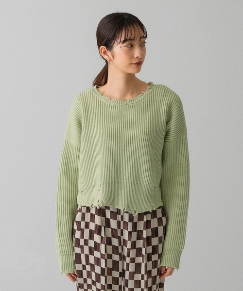 KBF（ケイビーエフ）の「クロップドダメージニット（ニット/セーター・レディース・ベージュ系その他/グリーン/ブラック・ONE）」の19枚目の写真