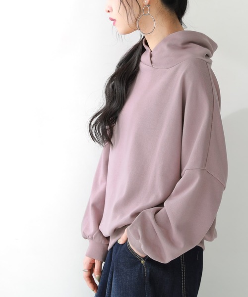 osharewalker(オシャレウォーカー)の「【廃盤】『パーカー風スタンド襟裏毛トップス』(スウェット・レディース・ラベンダー/ブラック/アイボリー・FREE)」の3枚目の写真