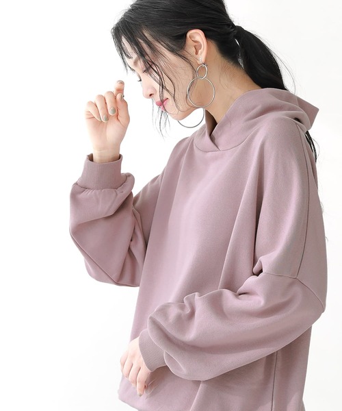 osharewalker(オシャレウォーカー)の「【廃盤】『パーカー風スタンド襟裏毛トップス』(スウェット・レディース・ラベンダー/ブラック/アイボリー・FREE)」の5枚目の写真