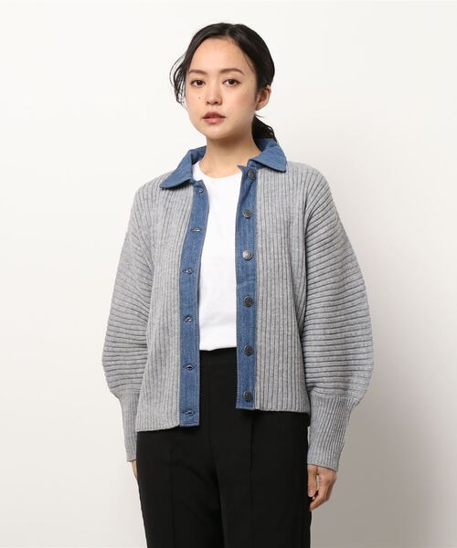KOBE LETTUCE（コウベレタス）の「デニム切替ニットカーディガン[C5993]（カーディガン/ボレロ・レディース・イエロー/グレー/レッド・FREE）」の2枚目の写真