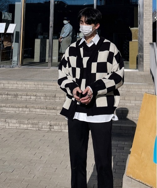 ASCLO（エジュクロ）の「ASCLO Chess Checker Heavy Knit Vest（ベスト・メンズ・ブラック/カーキ/スカイブルー・FREE）」の13枚目の写真