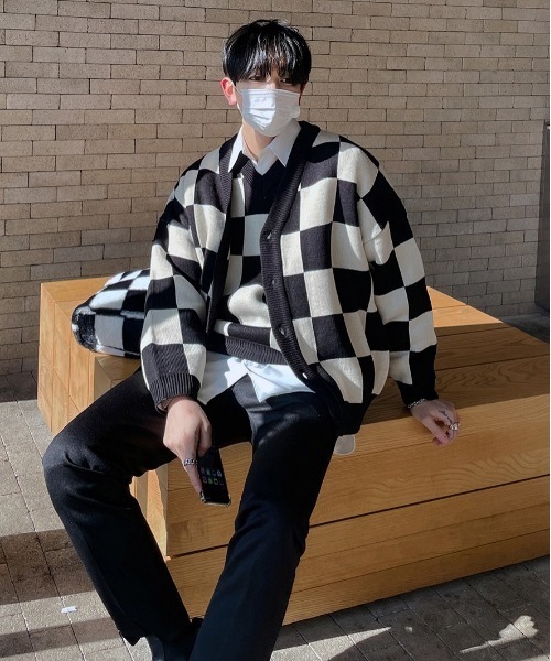 ASCLO（エジュクロ）の「ASCLO Chess Checker Heavy Knit Vest（ベスト・メンズ・ブラック/カーキ/スカイブルー・FREE）」の18枚目の写真