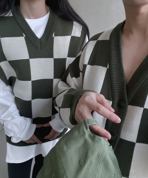 ASCLO（エジュクロ）の「ASCLO Chess Checker Heavy Knit Vest（ベスト・メンズ・ブラック/カーキ/スカイブルー・FREE）」の11枚目の写真