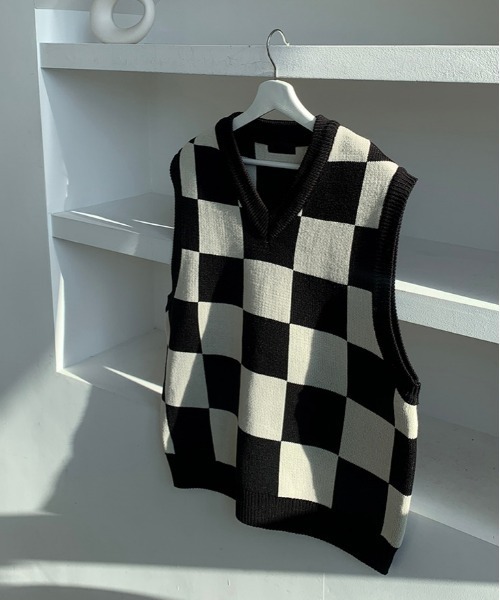 ASCLO（エジュクロ）の「ASCLO Chess Checker Heavy Knit Vest（ベスト・メンズ・ブラック/カーキ/スカイブルー・FREE）」の22枚目の写真