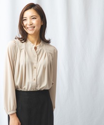 無地カットソーフロントタックブラウス
