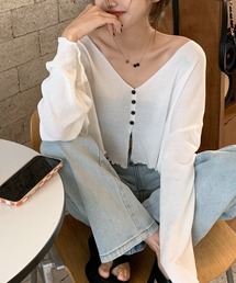 ショート丈 シースルー カーディガン ロングスリーブ トップス