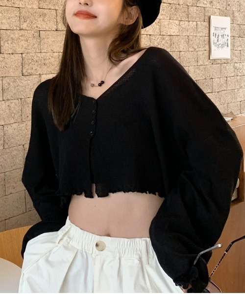 yuue' ( wear )(ユーイ)の「ショート丈 シースルー カーディガン ロングスリーブ トップス(Tシャツ/カットソー・レディース・ホワイト/ブラック・FREE)」の1枚目の写真