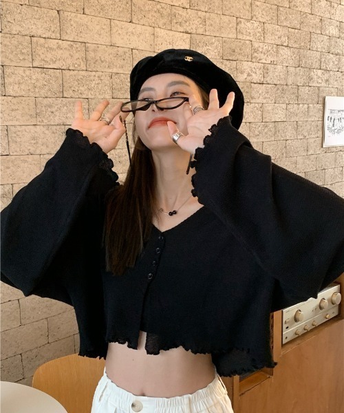 yuue' ( wear )(ユーイ)の「ショート丈 シースルー カーディガン ロングスリーブ トップス(Tシャツ/カットソー・レディース・ホワイト/ブラック・FREE)」の12枚目の写真