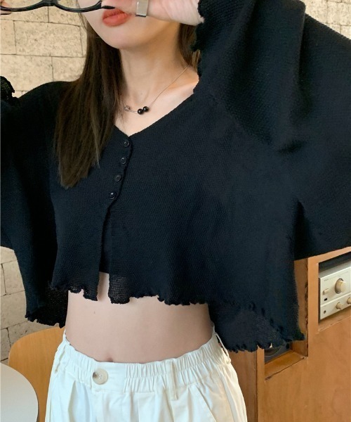 yuue' ( wear )(ユーイ)の「ショート丈 シースルー カーディガン ロングスリーブ トップス(Tシャツ/カットソー・レディース・ホワイト/ブラック・FREE)」の13枚目の写真